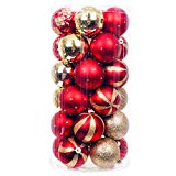 iPEGTOP Delicate Painting & Glittering Shatterproof Christmas Ball Ornaments – 30ct 60mm/2.4″ Shiny Matte Glitter Hanging Christmas Balls Ornaments Baubles Set Xmas Tree, Red Gold Reviews