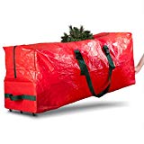 Rolling Large Christmas Tree Storage Bag – Fits Upto 9 ft. Artificial Disassembled Trees, Durable Handles & Wheels for Easy Carrying and Transport – Tear/Water Proof Polyethylene Plastic Duffle Bag