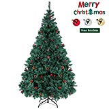 femor 6.5ft Artificial Christmas Tree Xmas Pine Tree Decorated with Pine Cones, Red Berries, Baubles for Indoor and Outdoor, House, Office, School Reviews