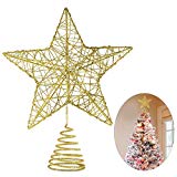 Unomor Christmas Star Tree Topper -Gold Glittered Metal Hallow Tree Star Unique Design- 8 Inches (Size Not Included Base) Fit for General Size Christmas Tree